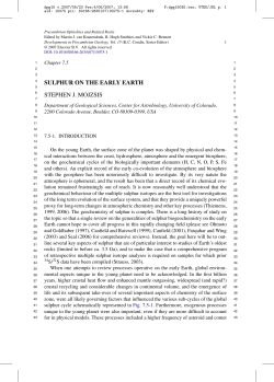 SULPHUR ON THE EARLY EARTH STEPHEN J. MOJZSIS