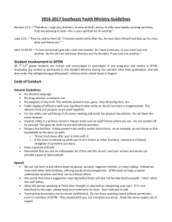 2016-2017 Southeast Youth Ministry Guidelines