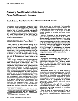 Screening Cord Bloodsfor Detection of Sickle Cell Disease in Jamaica