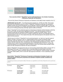 Teva Launches AirDuo&trade; RespiClick&reg; and its Authorized Generic