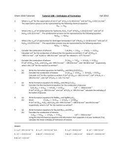 Chem 1010 Tutorials Tutorial 10B &ndash; Enthalpies of Formation Fall 2013