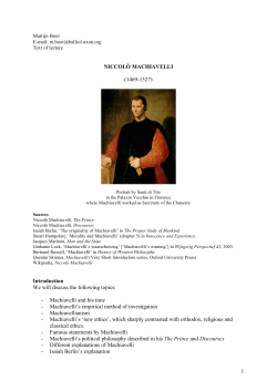 1 NICCOL&Ograve; MACHIAVELLI (1469-1527) Introduction We will