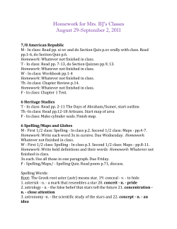 Homework for Mrs. BJ`s Classes August 29