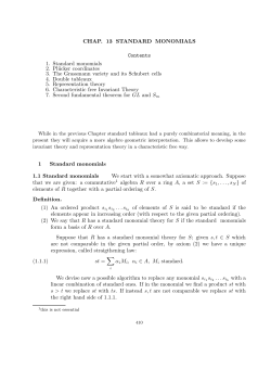 CHAP. 13 STANDARD MONOMIALS Contents 1. Standard