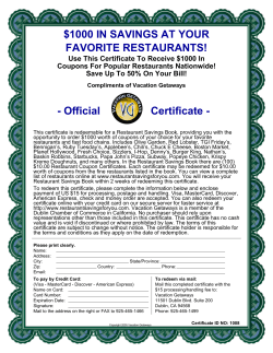 $1000 IN SAVINGS AT YOUR FAVORITE RESTAURANTS!