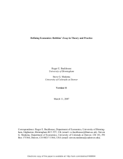 Defining Economics: Robbins` Essay in Theory and