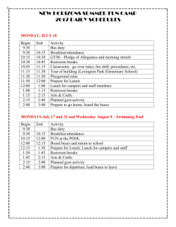 NEW HORIZONS SUMMER FUN CAMP 2017 DAILY SCHEDULES