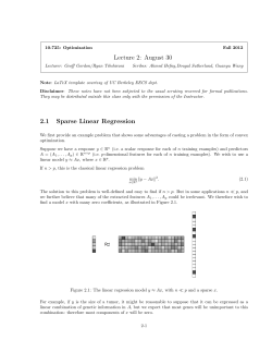 Lecture 2: August 30 2.1 Sparse Linear Regression