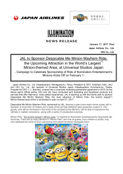 JAL to Sponsor Despicable Me Minion Mayhem Ride, the Upcoming