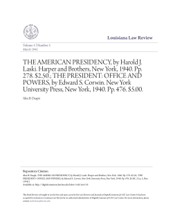 THE AMERICAN PRESIDENCY, by Harold J. Laski. Harper and