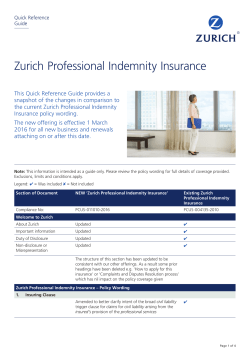 Professional Indemnity Insurance Quick Reference Guide