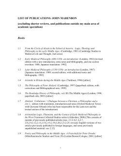 LIST OF PUBLICATIONS: JOHN MARENBON (excluding shorter