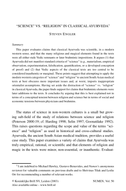 "SCIENCE" VS. "RELIGION" IN CLASSICAL AYURVEDA