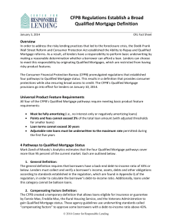 CFPB Regulations Establish a Broad Qualified Mortgage Definition