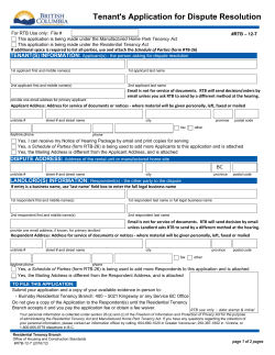 Tenant`s Application for Dispute Resolution