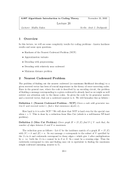 Lecture 20 1 Overview 2 Nearest Codeword Problem