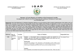 Summary of Latest Reports of Violations of the Permanent Ceasefire