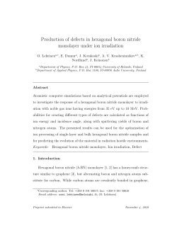 Production of defects in hexagonal boron nitride monolayer