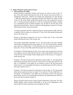 P. Filing of Returns and Payment of Taxes 1. Time and Place for