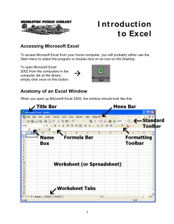 I ntroduction to Excel