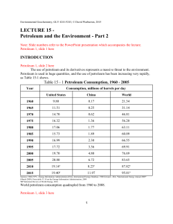 LECTURE 15 - Petroleum and the Environment