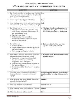 6th grade ~ school catechism bee questions
