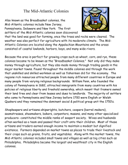 The Mid-Atlantic Colonies - Harry M. Bailey Middle School