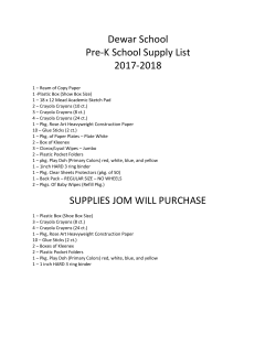 Dewar School Pre-K School Supply List 2017