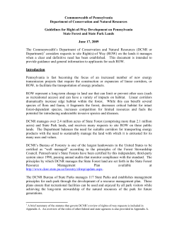 Commonwealth of Pennsylvania Department of Conservation and