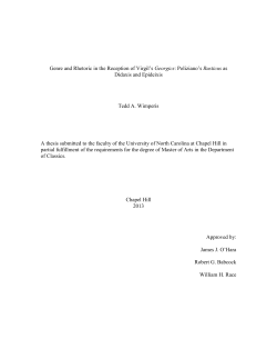 Genre and Rhetoric in the Reception of Virgil`s Georgics: Poliziano`s