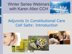 Cell Salts as an Adjunct Introduction