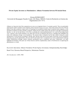 Private Equity Investors as Matchmakers Alliance