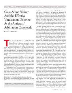 Class Action Waiver And the Effective Vindication Doctrine At the
