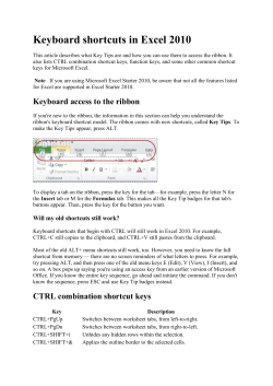 Keyboard shortcuts in Excel 2010