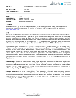 JFR Crew Leader and Sub Leader Job Posting