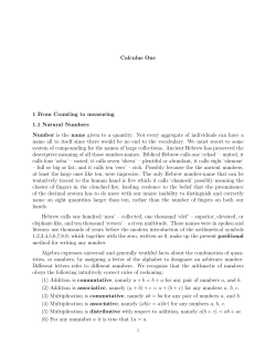 Calculus One 1 From Counting to measuring 1.1 Natural Numbers