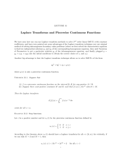 Lecture 31: Laplace Transforms and Piecewise Continuous Functions