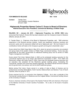 Highwoods Properties Names Carlos E. Evans to
