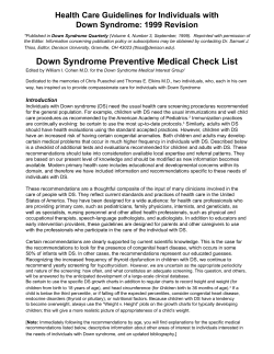 Down Syndrome Medical Checklist - Down Syndrome Association of