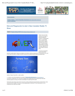 Kids and Playgrounds Co-star in New Canadian Reality TV Show