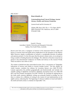 RBL 03/2017 Brian Schmidt, ed. Contextualizing Israel`s Sacred