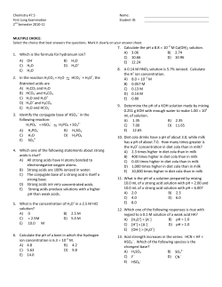 1. Which is the formula for hydronium ion? A) OH B) H3O C) H2O D
