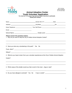 Animal Adoption Center Youth Volunteer Application