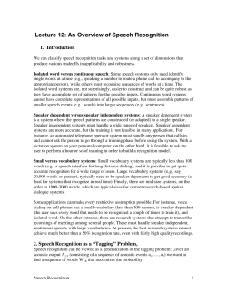 Lecture 12: An Overview of Speech Recognition