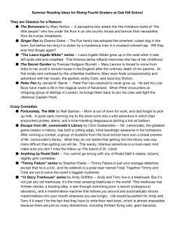 Summer Reading Ideas for Rising Fourth Graders at Oak Hill School