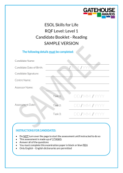 Skills for Life L1 Candidate Booklet Reading (SAMPLE)