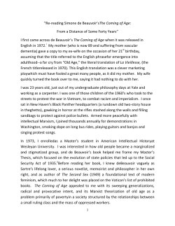 Re-reading Simone de Beauvoir`s The Coming of Age