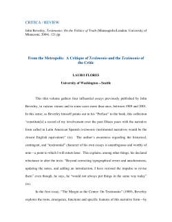 A Critique of Testimonio and the Testimonio of the Critic