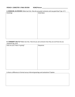 FRENCH I: SEMESTER 1 FINAL REVIEW NOM/Prénom A