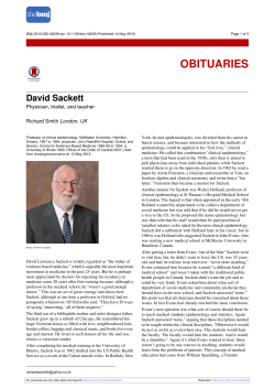 Read David Sackett`s obituary in the BMJ